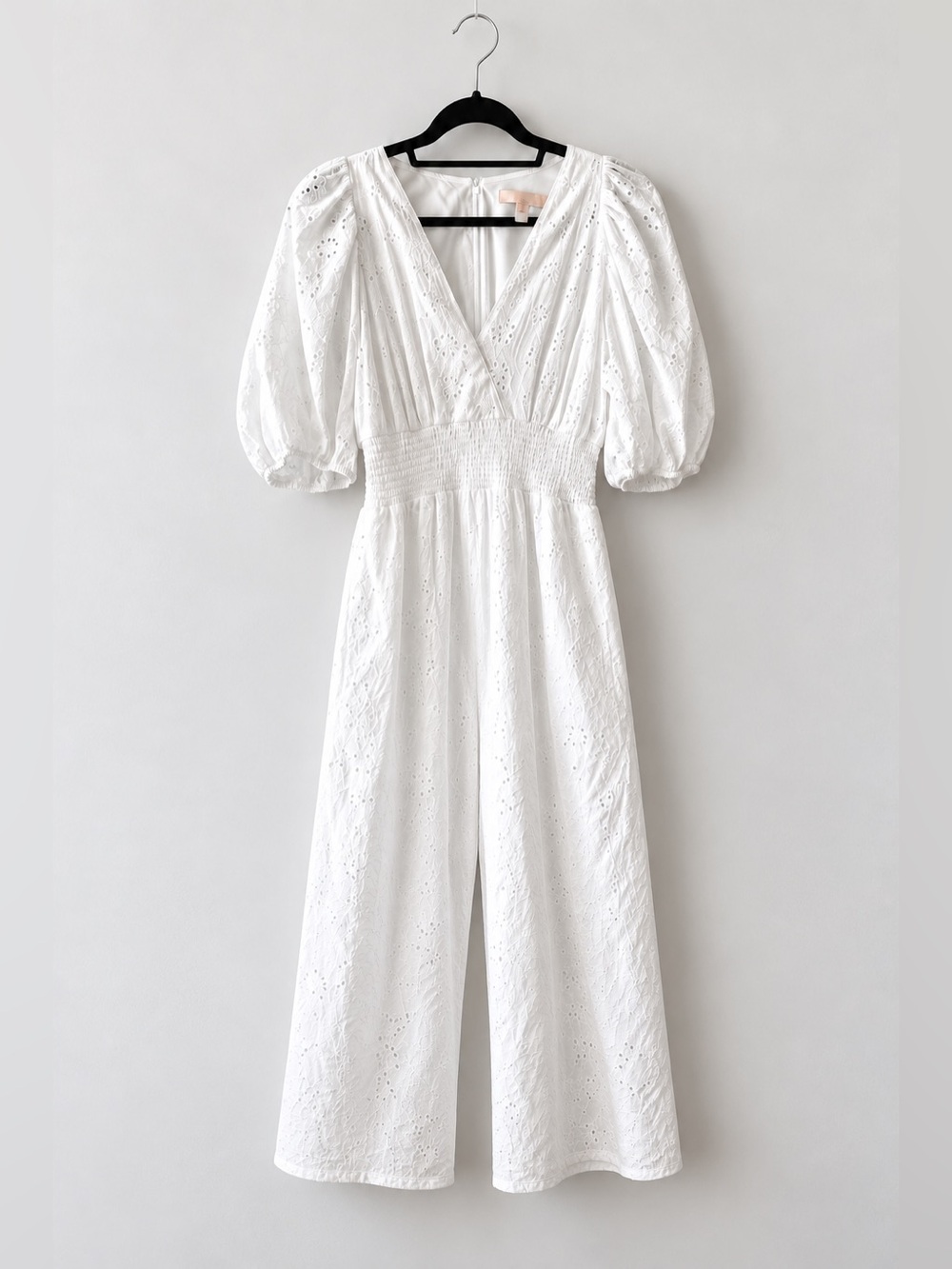 Hutch Anthropologie White Eyelet Smocked Waist Cropped Jumpsuit Medium
